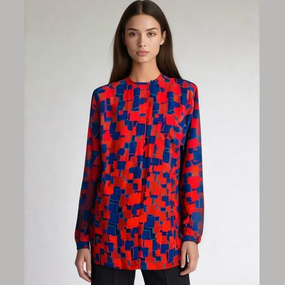 Stefanie Red Purple Silky Abstract Pattern Long Sleeve Retro Jacket Blazer 12 - Picture 1 of 11